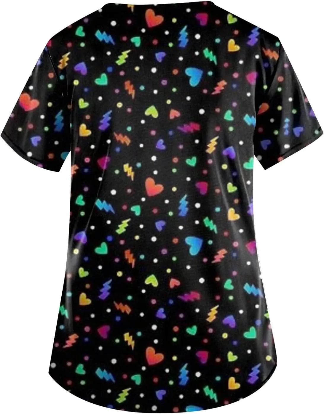 Womens Scrubs Cute Printed Short Sleeve Working T-Shirts V Neck Scrubs Tops Soft Stretch Blouses with Pocket