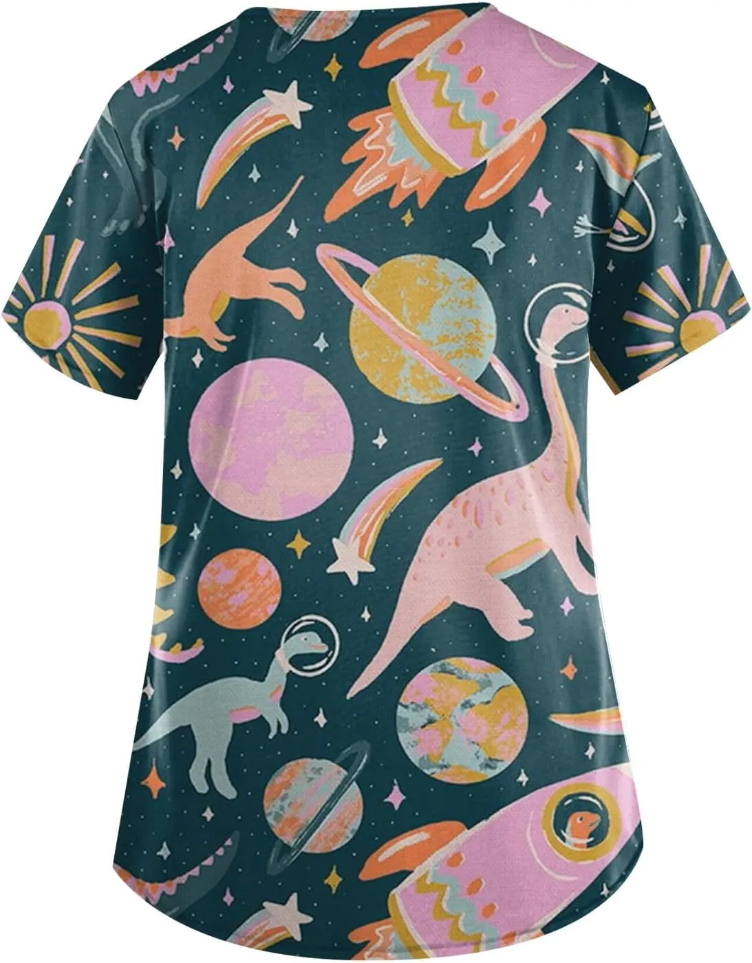 Womens Scrubs Cute Printed Short Sleeve Working T-Shirts V Neck Scrubs Tops Soft Stretch Blouses with Pocket