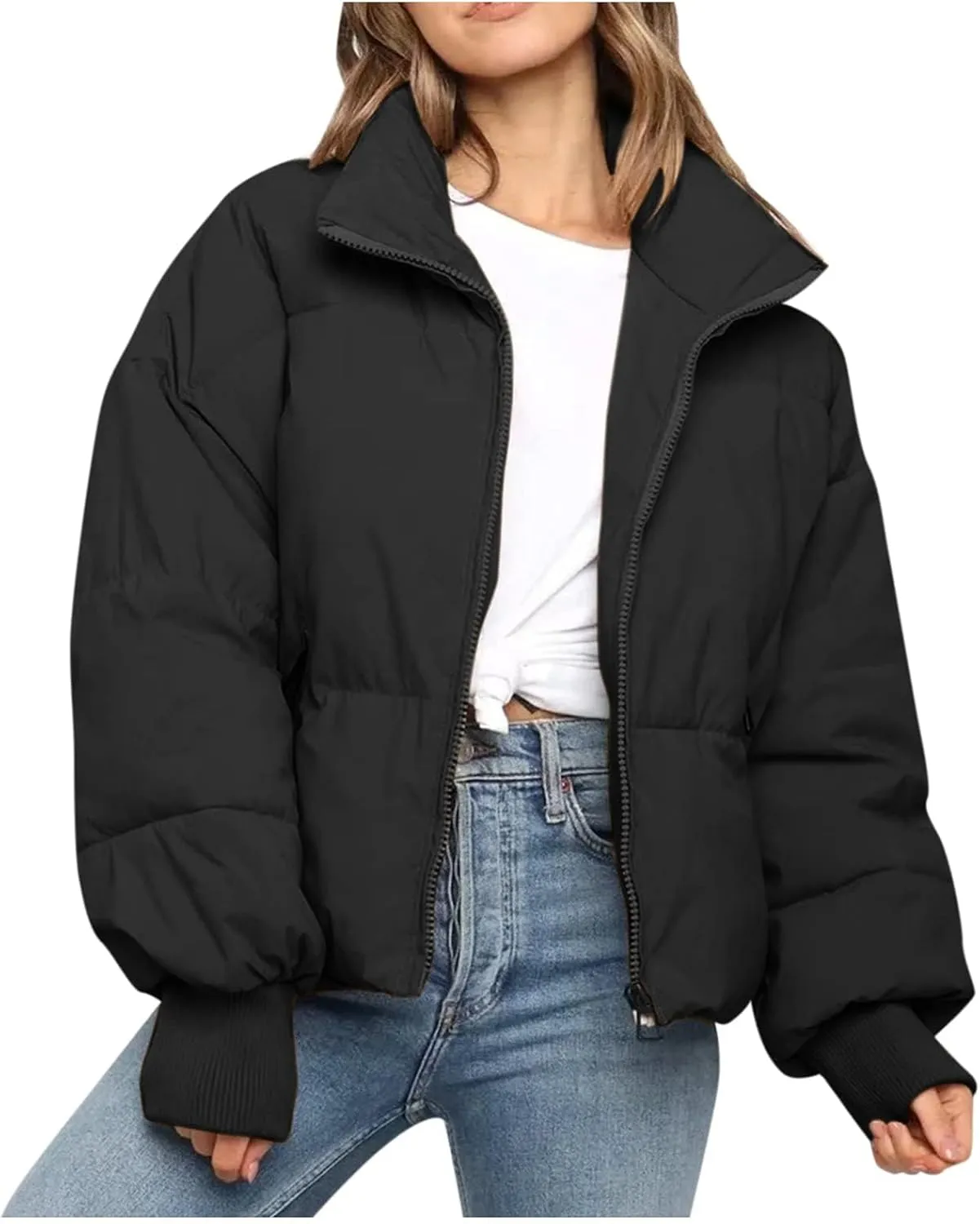 Womens Sherpa Lined Plus Size Hooded Raincoat Solid Color Thickened Windproof Fleece Jacket Loose Fit Long Padded Coat