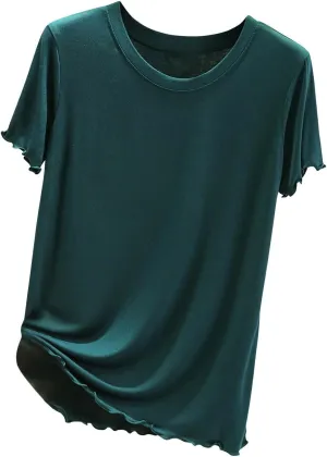 Womens Short Sleeve T Shirts Crewneck Summer Trendy 2025 Solid Basic Tee Tops Casual Summer Loose Fit Shirts