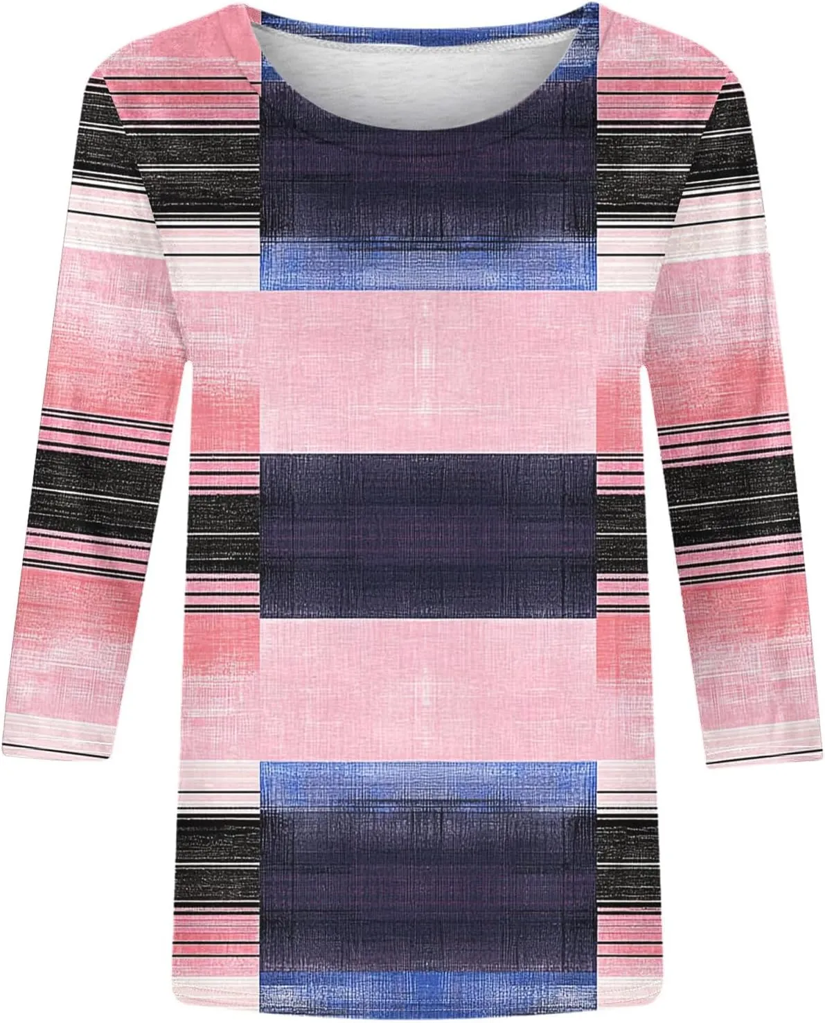 Womens Striped Tops Color Block Shirts Plus Size Casual Loose Fit Crewneck Tshirts Spring Summer 3/4 Sleeve Tees