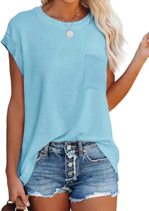 Women's Summer Casual Tops Cap Sleeve Oversized T Shirts Loose Fit Blouses