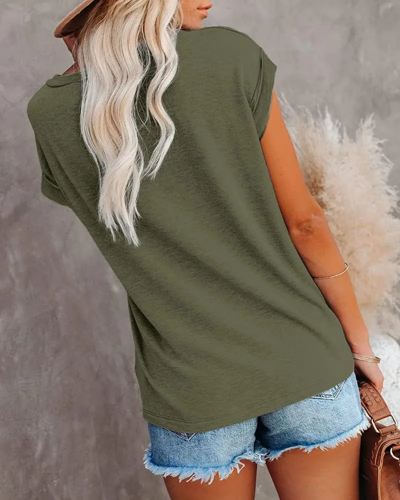 Women's Summer Casual Tops Cap Sleeve Oversized T Shirts Loose Fit Blouses