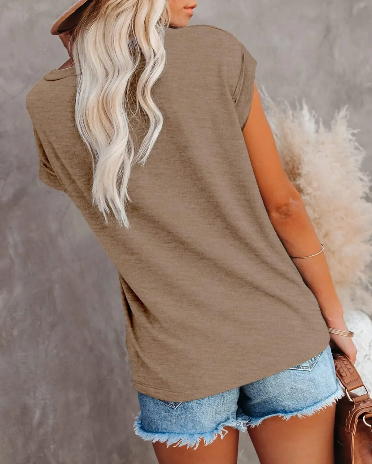 Women's Summer Casual Tops Cap Sleeve Oversized T Shirts Loose Fit Blouses