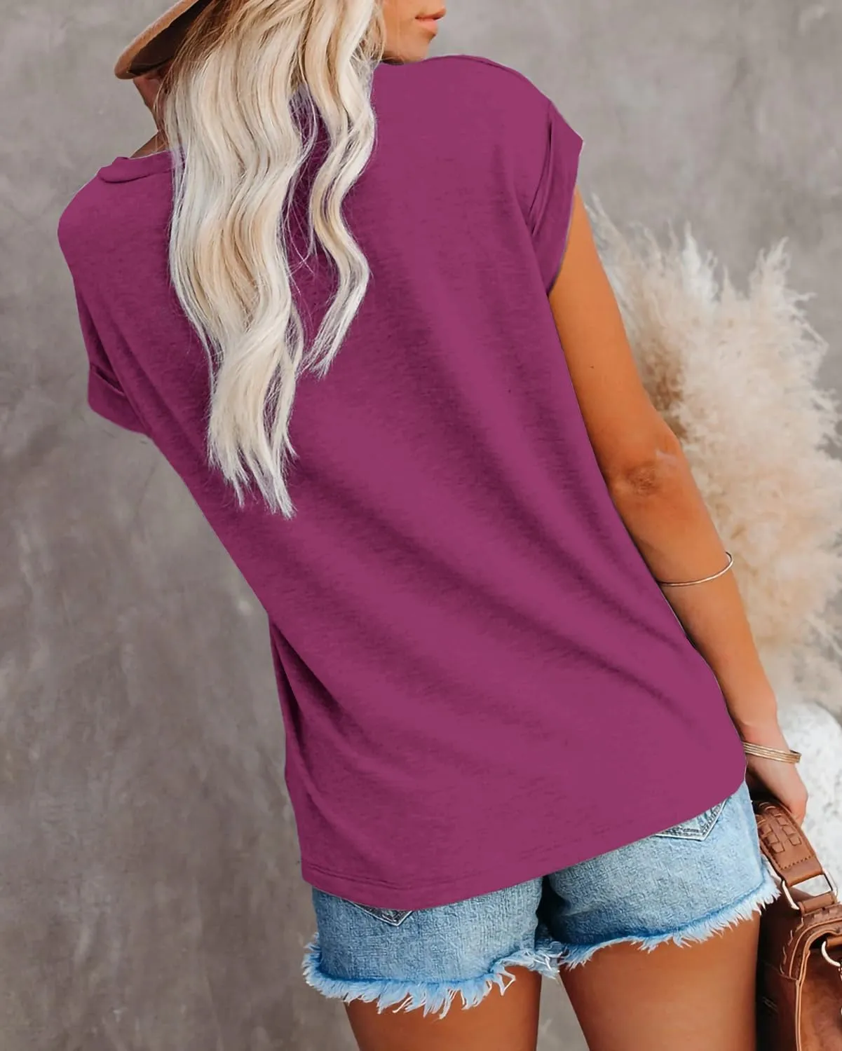 Women's Summer Casual Tops Cap Sleeve Oversized T Shirts Loose Fit Blouses