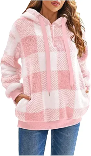 Women's Sweatshirt Cropped Hoodie Women's Casual Oversized Sweatshirt Puffy Plush Fleece Sweatshirt with Pockets