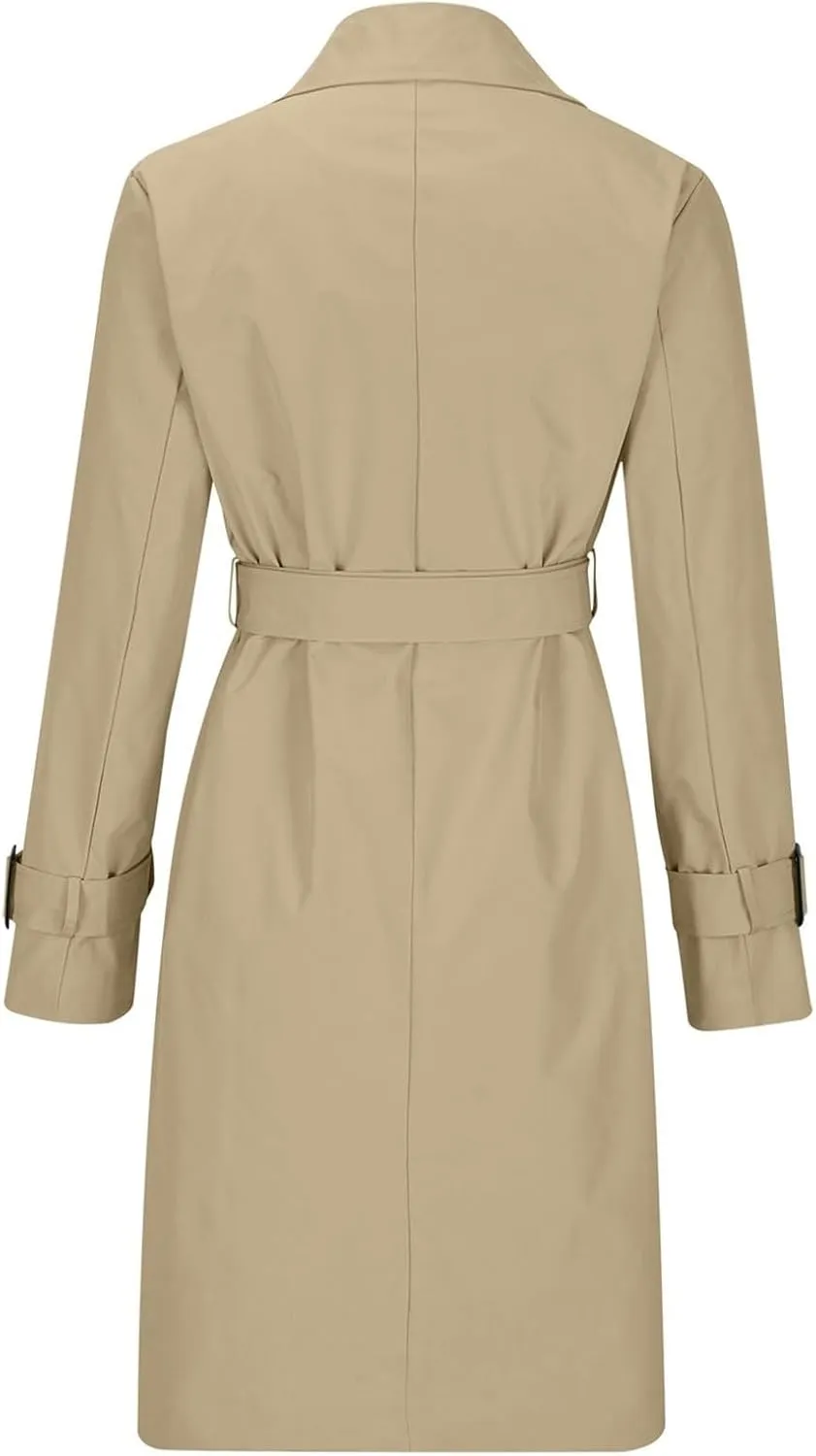 Womens Trench Coat Double Breasted Lapel Collar Long Coats Casual Windbreaker Jacket Trendy Overcoat with Pockets