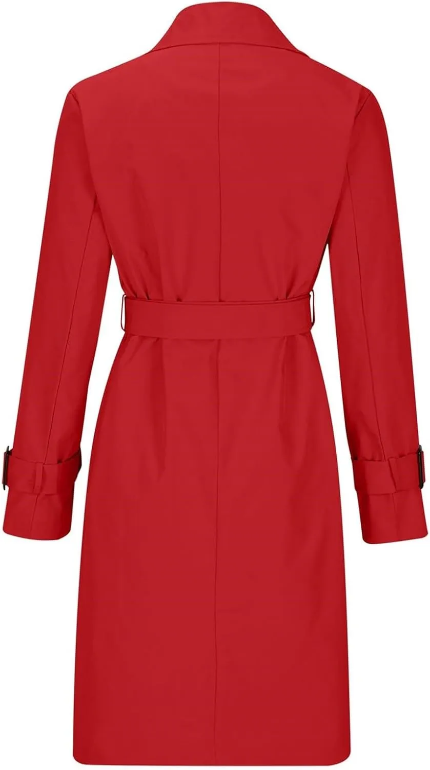 Womens Trench Coat Double Breasted Lapel Collar Long Coats Casual Windbreaker Jacket Trendy Overcoat with Pockets