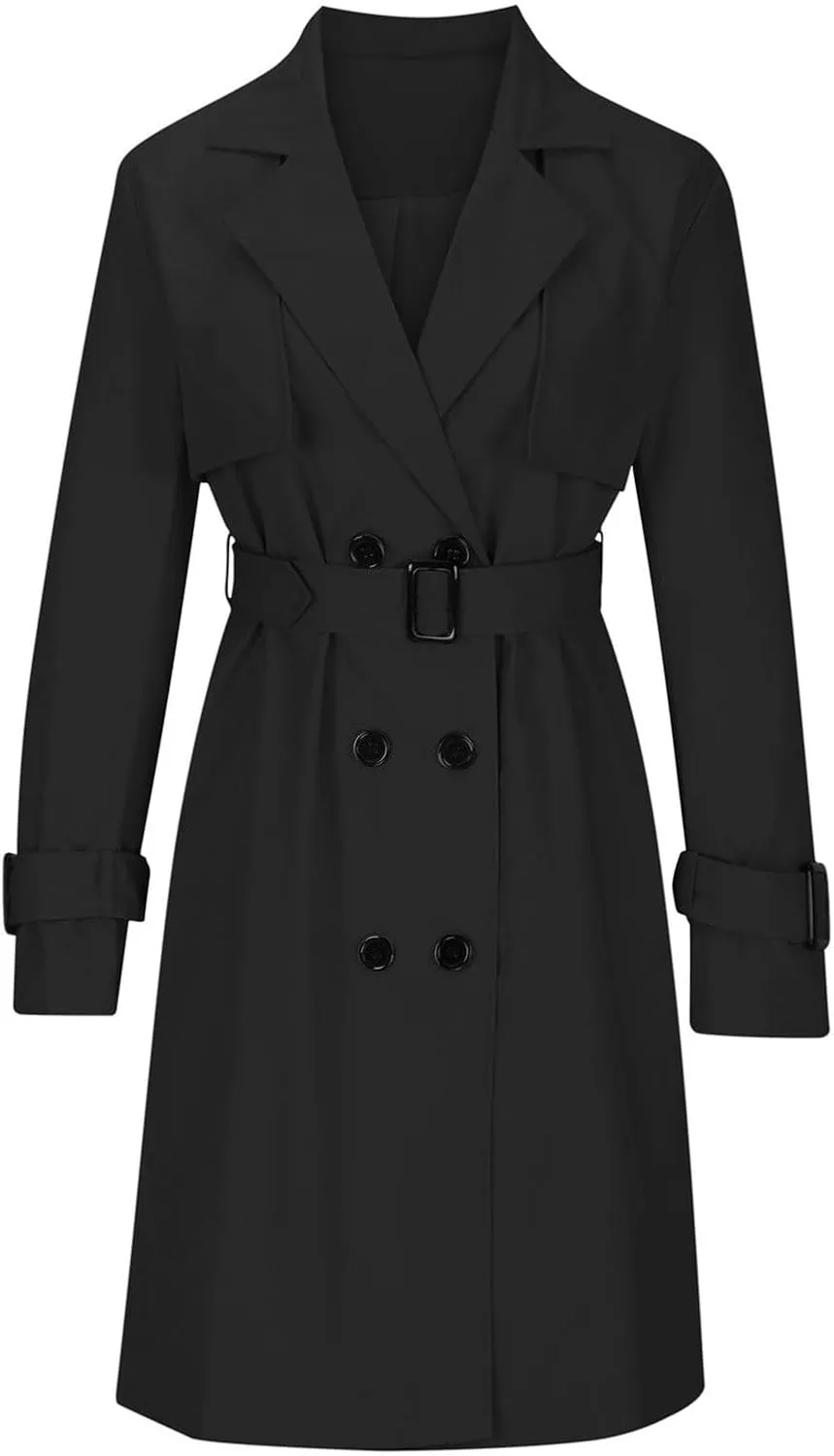 Womens Trench Coat Double Breasted Lapel Collar Long Coats Casual Windbreaker Jacket Trendy Overcoat with Pockets
