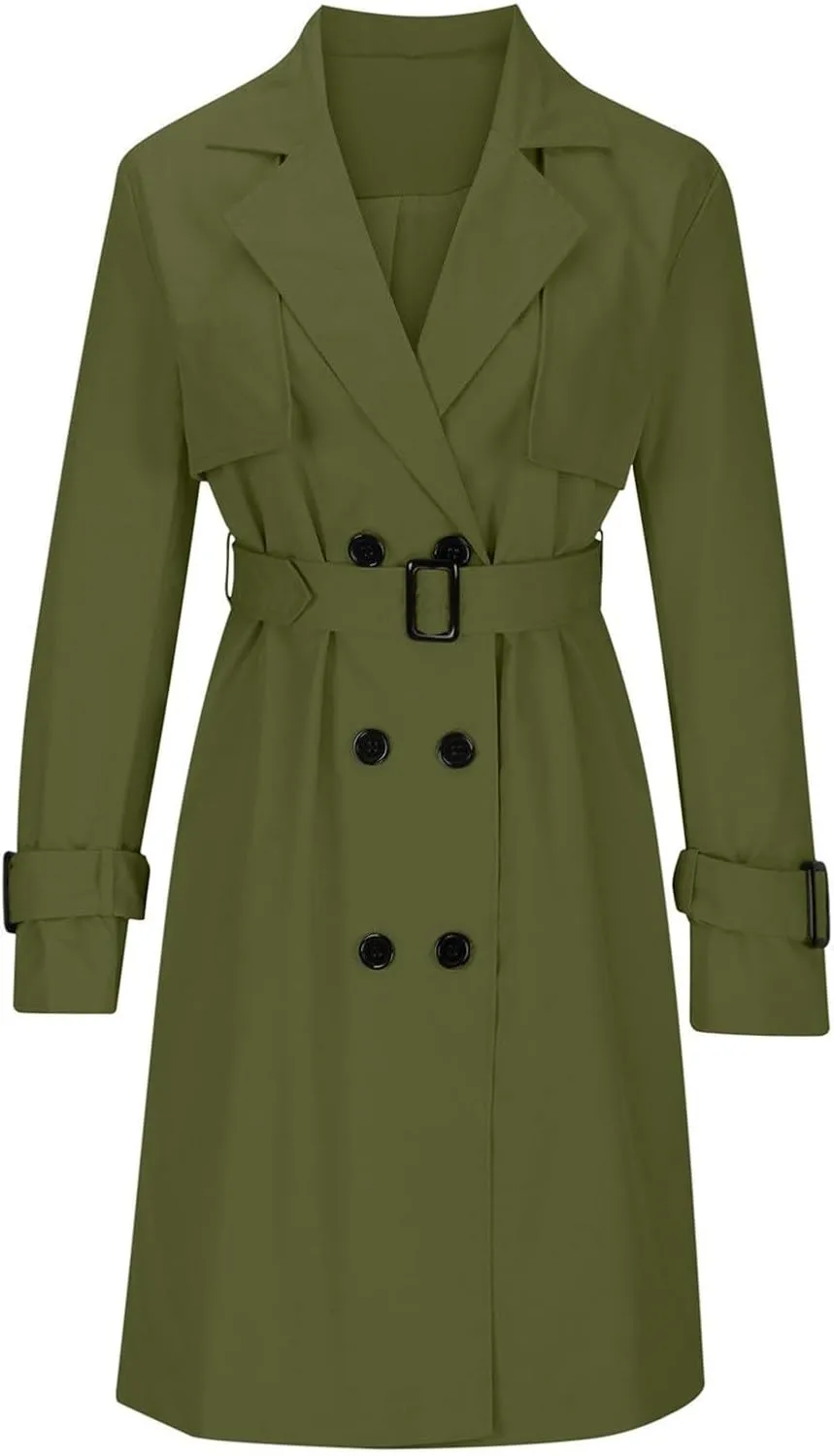 Womens Trench Coat Double Breasted Lapel Collar Long Coats Casual Windbreaker Jacket Trendy Overcoat with Pockets