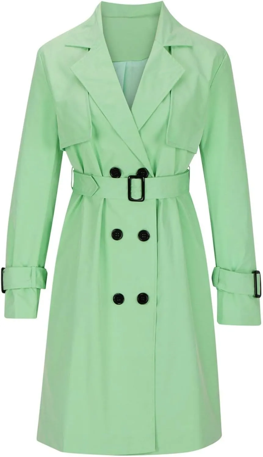 Womens Trench Coat Double Breasted Lapel Collar Long Coats Casual Windbreaker Jacket Trendy Overcoat with Pockets