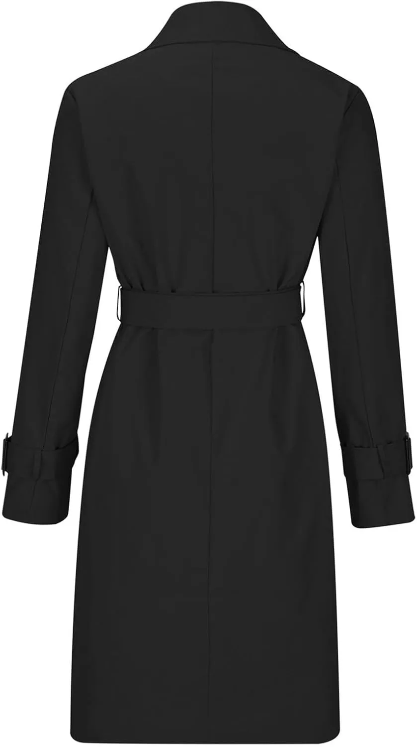 Womens Trench Coat Double Breasted Lapel Collar Long Coats Casual Windbreaker Jacket Trendy Overcoat with Pockets