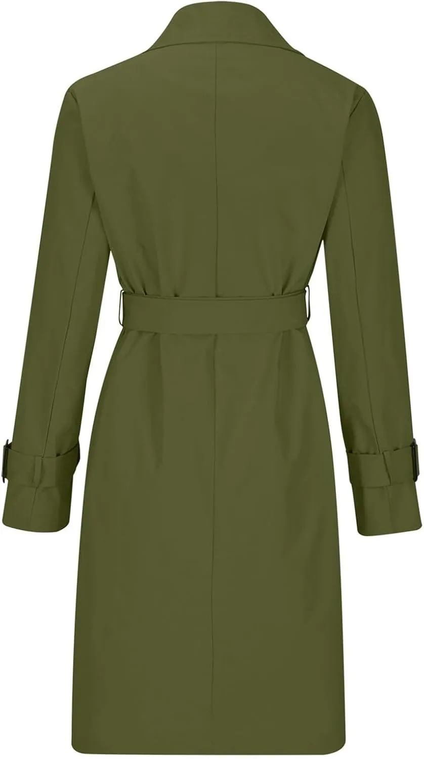 Womens Trench Coat Double Breasted Lapel Collar Long Coats Casual Windbreaker Jacket Trendy Overcoat with Pockets