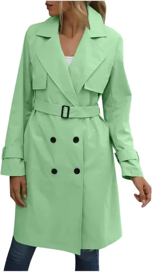 Womens Trench Coat Double Breasted Lapel Collar Long Coats Casual Windbreaker Jacket Trendy Overcoat with Pockets