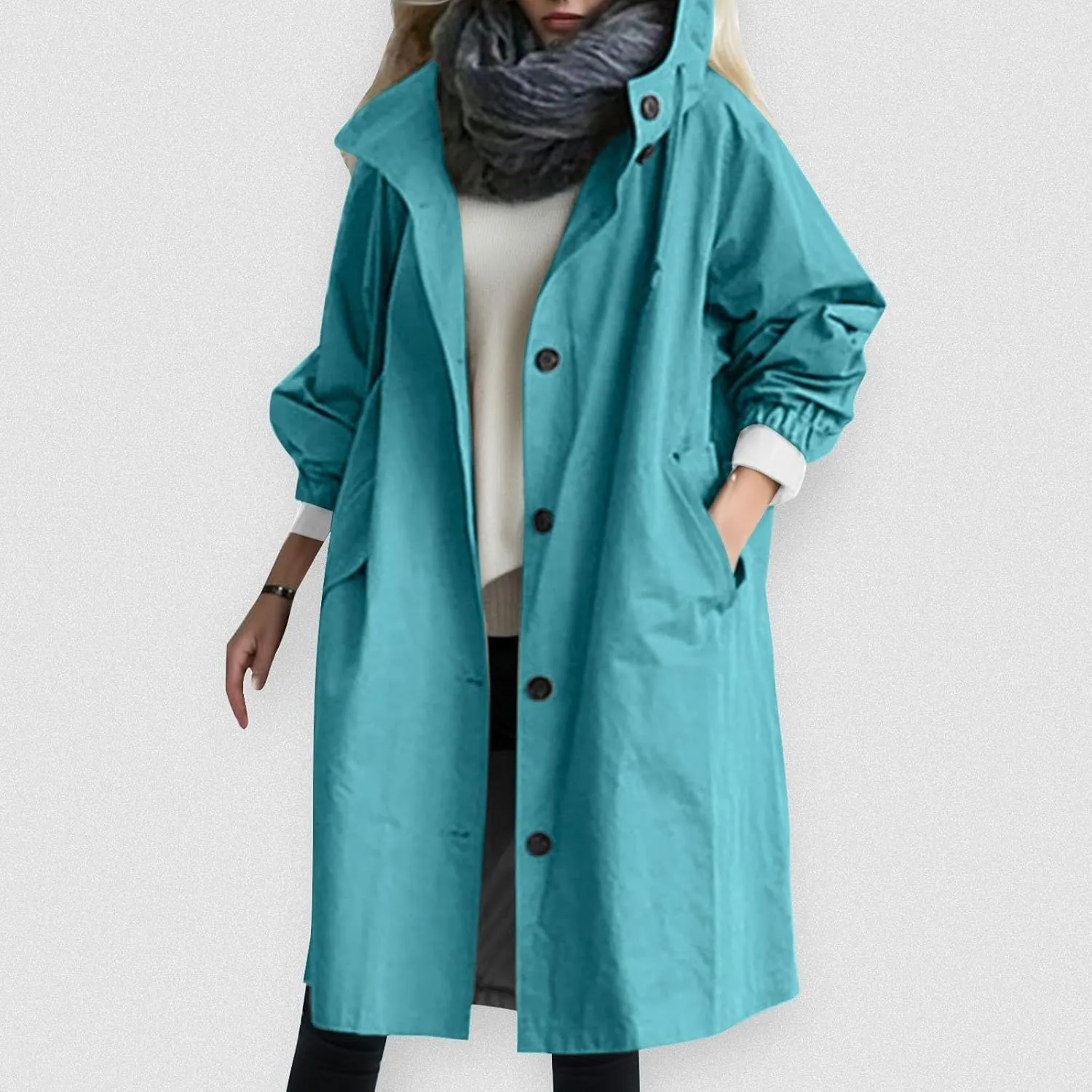 Women's Trench Jackets Plus Size Casual Long Rain Coat Fashion Winter Hooded Outwear Oversized Windbreaker with Button