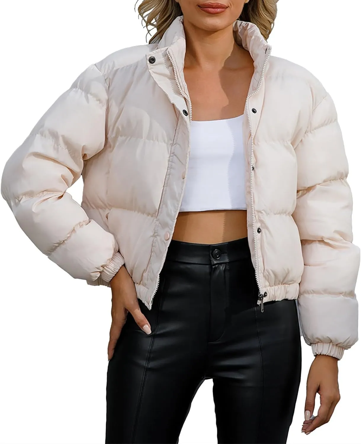 Womens Winter Coats Light Down Zip Up Puffer Jacket Oversized Long Sleeve Lightweight Coat With Pocket