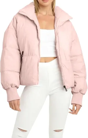 Womens Winter Coats Packable Full Zip Puffer Jackets Plus Size Long Sleeve Packable Down Parka With Pocket