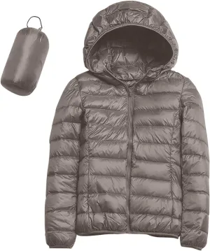 Womens Winter Lightweight Packable Puffer Coats Slim Fit Windproof Quilted Hooded Down Jackets Outerwear with Pockets