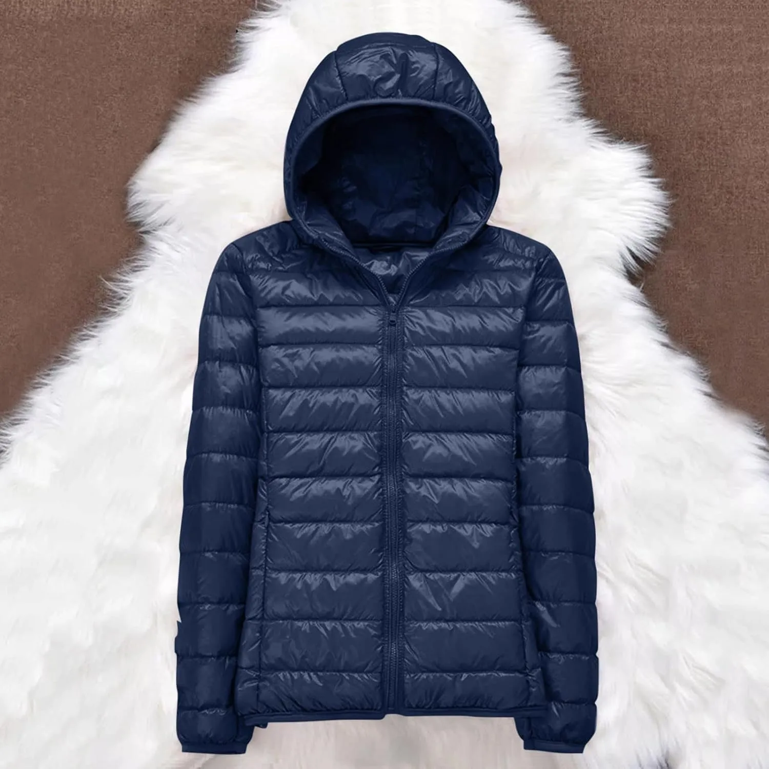 Womens Winter Quilted Jacket Slim Fit Short Down Jacket Cropped Warm Zip Puffer Coat Hooded Padded Puffer Coat
