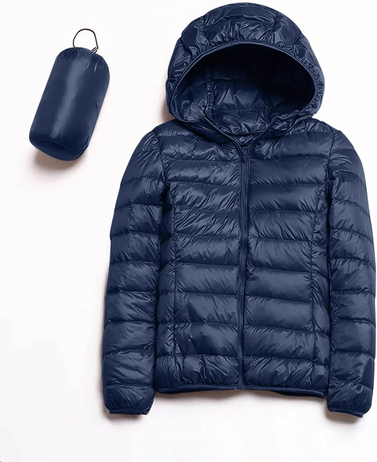 Womens Winter Quilted Jacket Slim Fit Short Down Jacket Cropped Warm Zip Puffer Coat Hooded Padded Puffer Coat