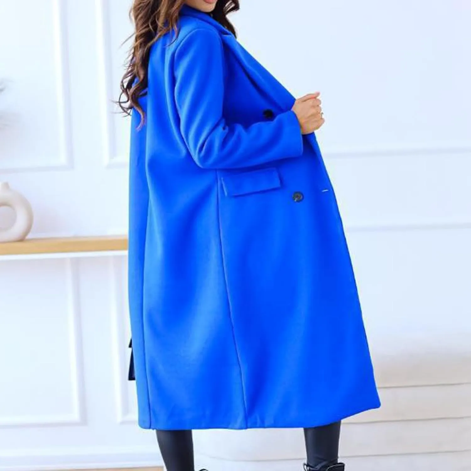 Women's Winter Wool Coat Casual Lapel Double-Breasted Peacoat Warm Jackets Trench Coat Outwear