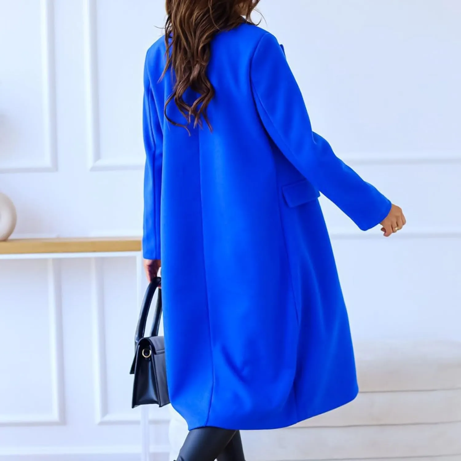 Women's Winter Wool Coat Casual Lapel Double-Breasted Peacoat Warm Jackets Trench Coat Outwear