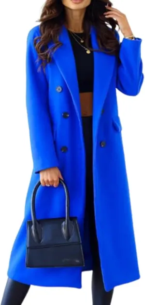 Women's Winter Wool Coat Casual Lapel Double-Breasted Peacoat Warm Jackets Trench Coat Outwear