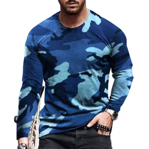 Work Out Athletic Tshirts for Man Fall Summer Long Sleeve Boat Neck 3D Digital Print Camo Tops Shirt Man 2025