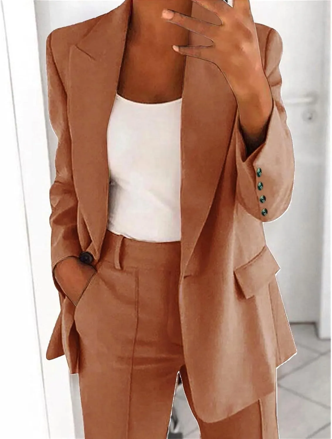 Work Outfits for Women Office Womens Casual Blazer 3/4 Sleeve Open Front Ruffle Work Office Cardigan Suit Jacket