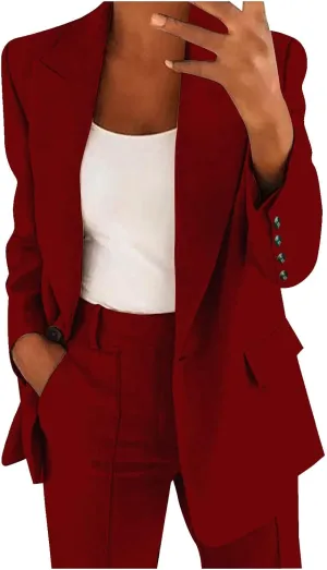 Work Outfits for Women Office Womens Casual Blazer 3/4 Sleeve Open Front Ruffle Work Office Cardigan Suit Jacket