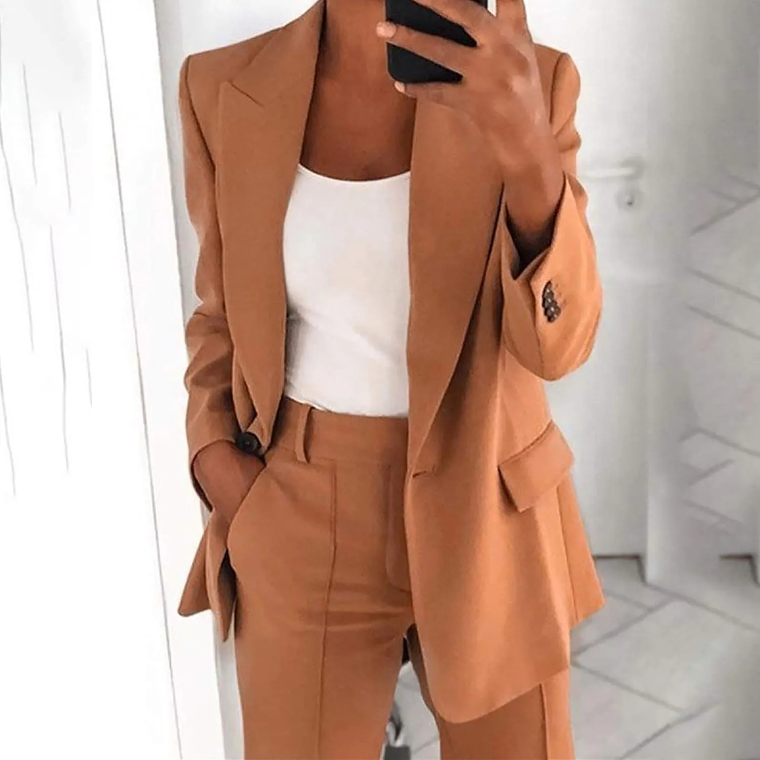 Work Outfits for Women Office Womens Casual Blazer 3/4 Sleeve Open Front Ruffle Work Office Cardigan Suit Jacket