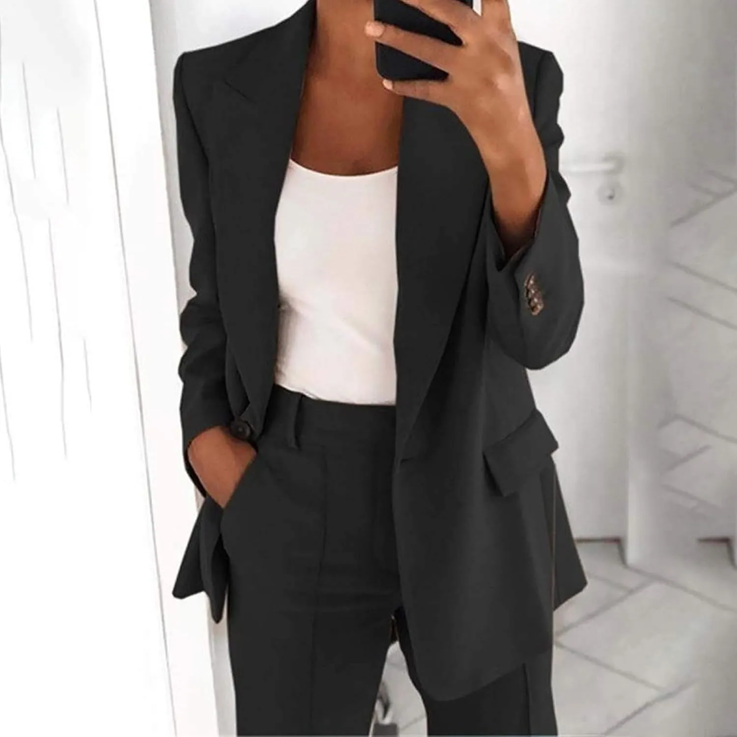 Work Outfits for Women Office Womens Casual Blazer 3/4 Sleeve Open Front Ruffle Work Office Cardigan Suit Jacket