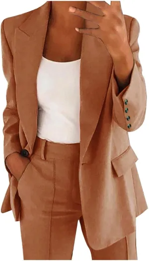 Work Outfits for Women Office Womens Casual Blazer 3/4 Sleeve Open Front Ruffle Work Office Cardigan Suit Jacket