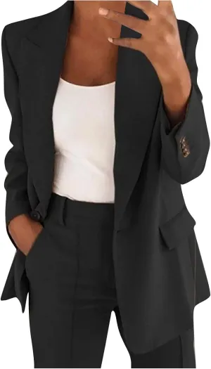 Work Outfits for Women Office Womens Casual Blazer 3/4 Sleeve Open Front Ruffle Work Office Cardigan Suit Jacket