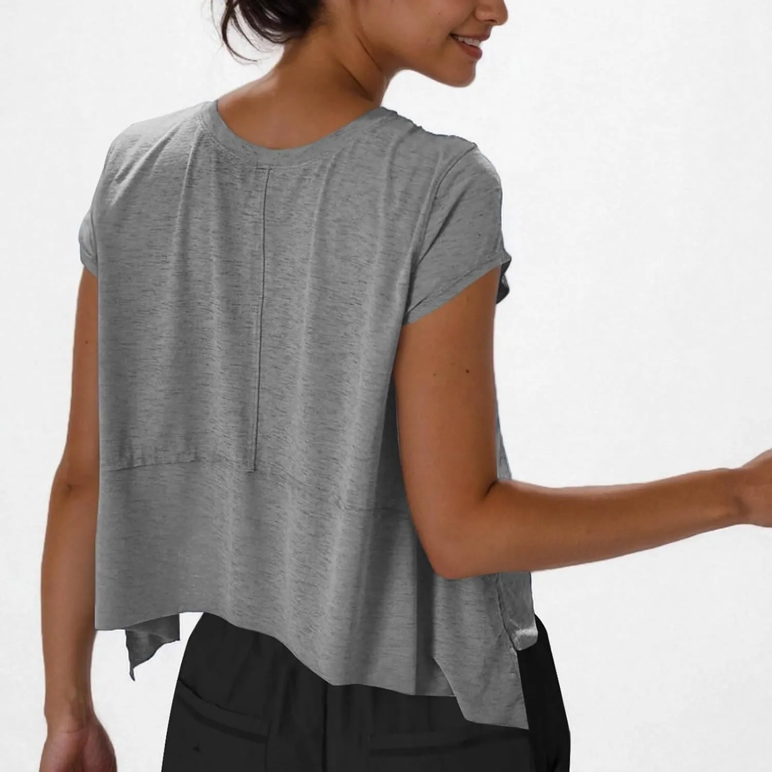 Workout Cropped Tops for Women Flowy Athletic Tops Oversized Loose Fit Running Yoga Quick Dry Soft Crewneck Tees