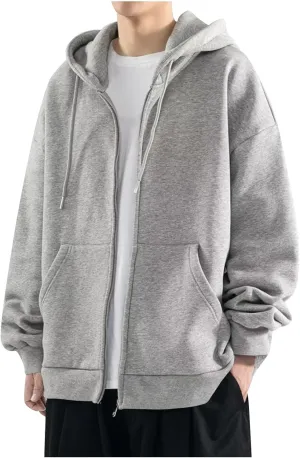 Workout Hoodies For Men Plain Basic Hoodie Full Zip Fleece Sweatshirt Casual Hooded Outerwear Jacket With Pocket