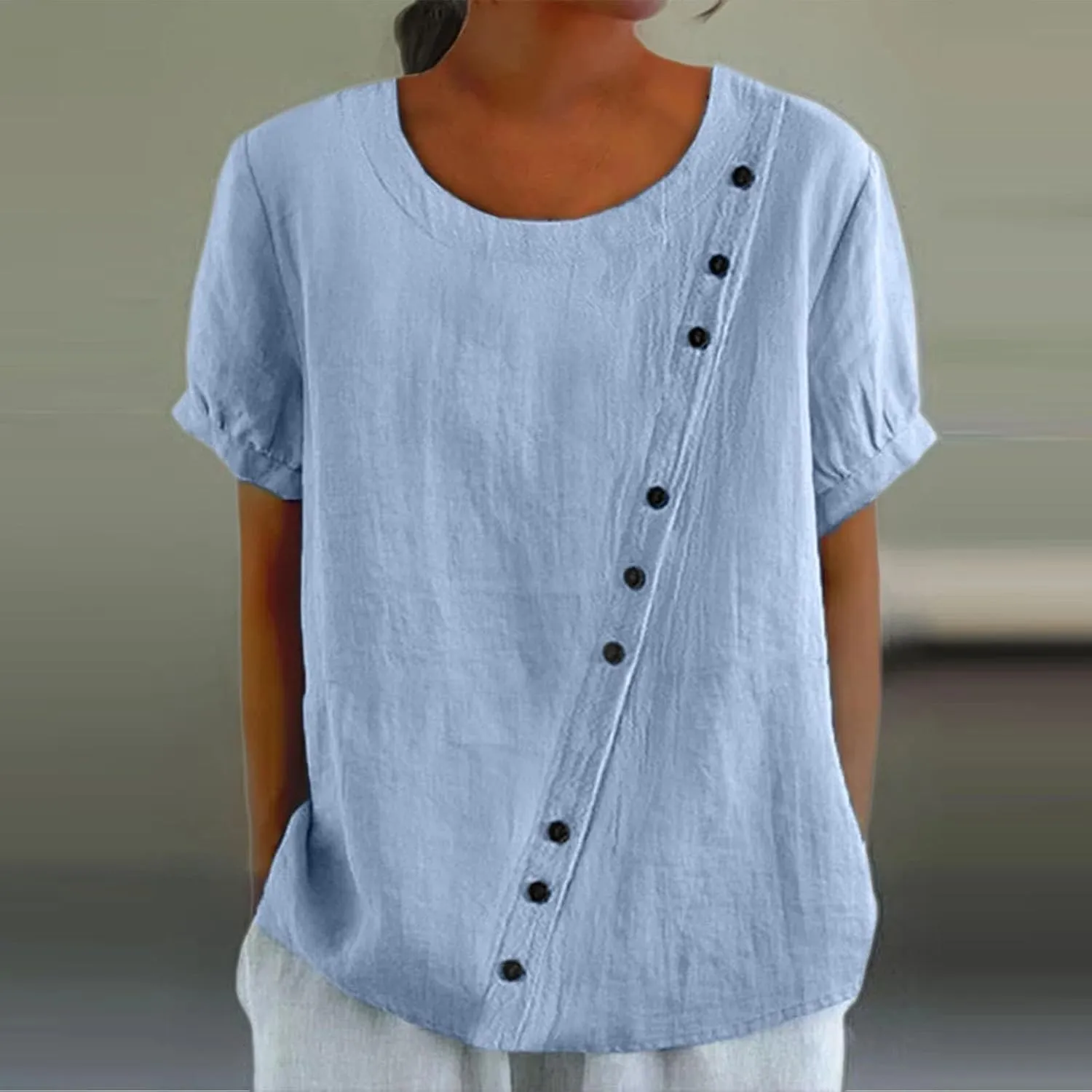 Workout Tops for Women Plus Size Oversized Crew Neck Linen Tops for Women Short Sleeve Cotton Blend Tee Shirts