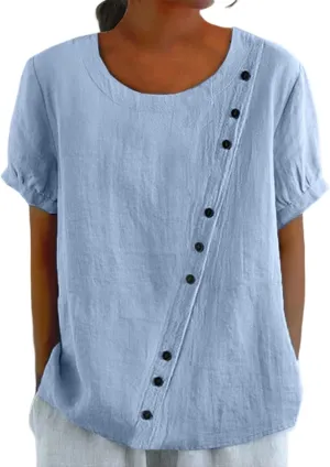 Workout Tops for Women Plus Size Oversized Crew Neck Linen Tops for Women Short Sleeve Cotton Blend Tee Shirts