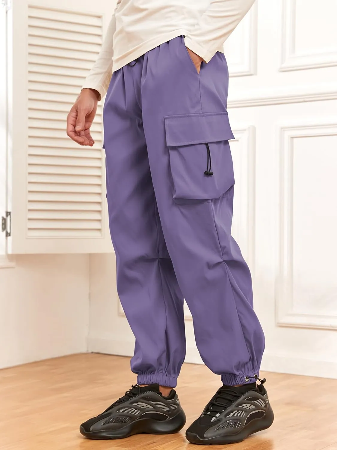 ZAFUL Flat Pocket Parachute Pants for Men Casual Baggy Cargo Pants Unisex Street Y2K Pants Drawstring Trouser