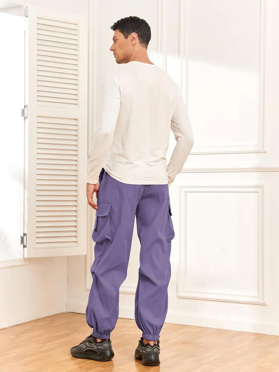 ZAFUL Flat Pocket Parachute Pants for Men Casual Baggy Cargo Pants Unisex Street Y2K Pants Drawstring Trouser