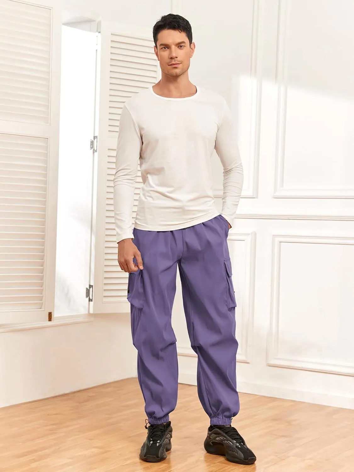 ZAFUL Flat Pocket Parachute Pants for Men Casual Baggy Cargo Pants Unisex Street Y2K Pants Drawstring Trouser