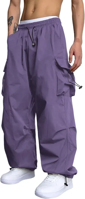 ZAFUL Flat Pocket Parachute Pants for Men Casual Baggy Cargo Pants Unisex Street Y2K Pants Drawstring Trouser