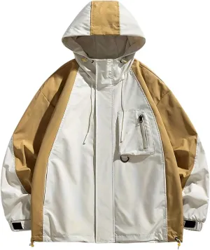Zeiyignr Mens Colorblock Hoodie Lightweight Waterproof Jacket Windproof Rain Hooded jackets for Men Hiking Cycling Travel