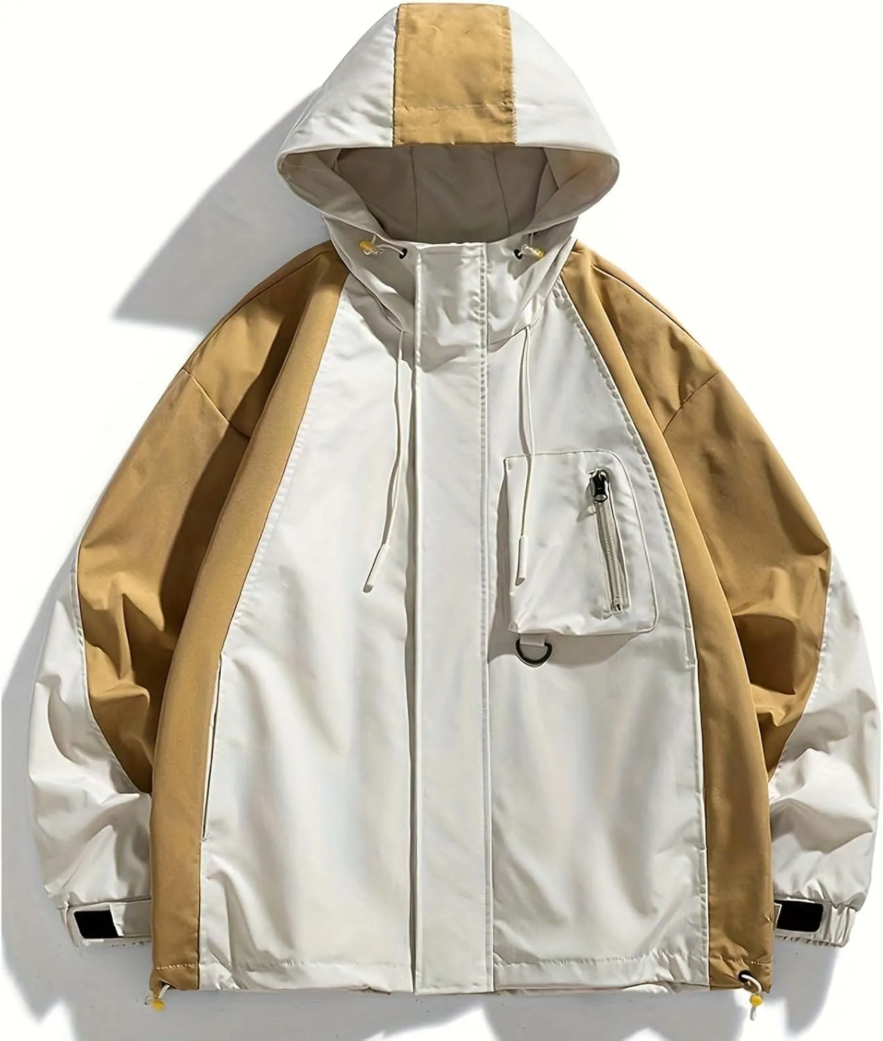 Zeiyignr Mens Colorblock Hoodie Lightweight Waterproof Jacket Windproof Rain Hooded jackets for Men Hiking Cycling Travel
