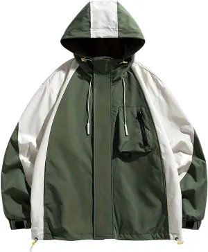 Zeiyignr Mens Colorblock Hoodie Lightweight Waterproof Jacket Windproof Rain Hooded jackets for Men Hiking Cycling Travel