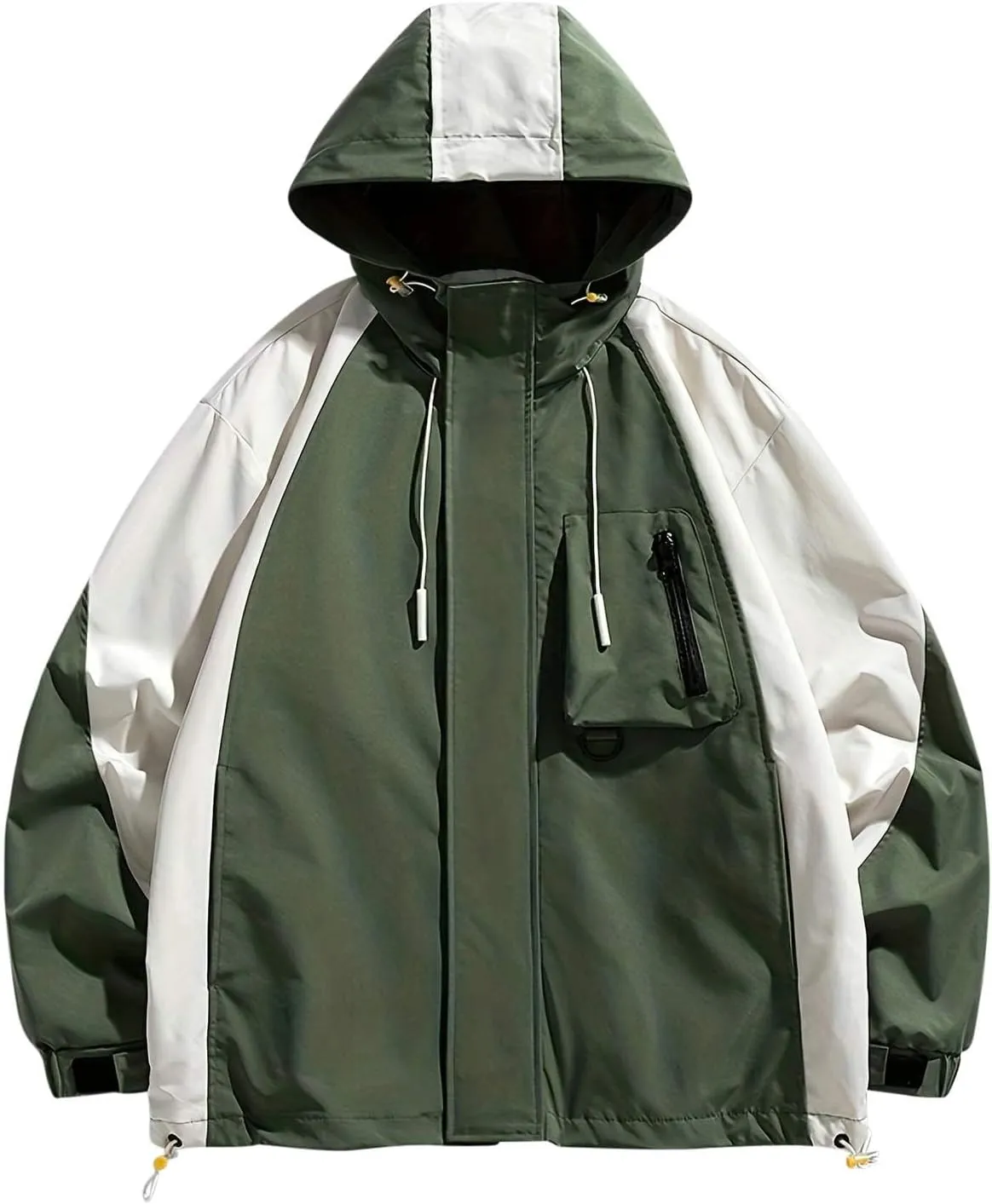 Zeiyignr Mens Colorblock Hoodie Lightweight Waterproof Jacket Windproof Rain Hooded jackets for Men Hiking Cycling Travel