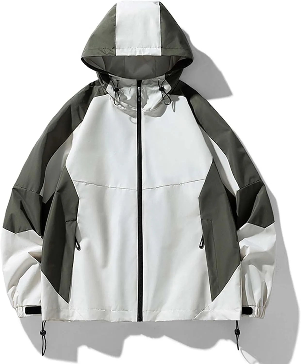 Zeiyignr Mens Colorblock Hoodies Windproof Jackets Waterproof Lightweight Sport Jacket for Men Hooded Windbreaker Raincoat