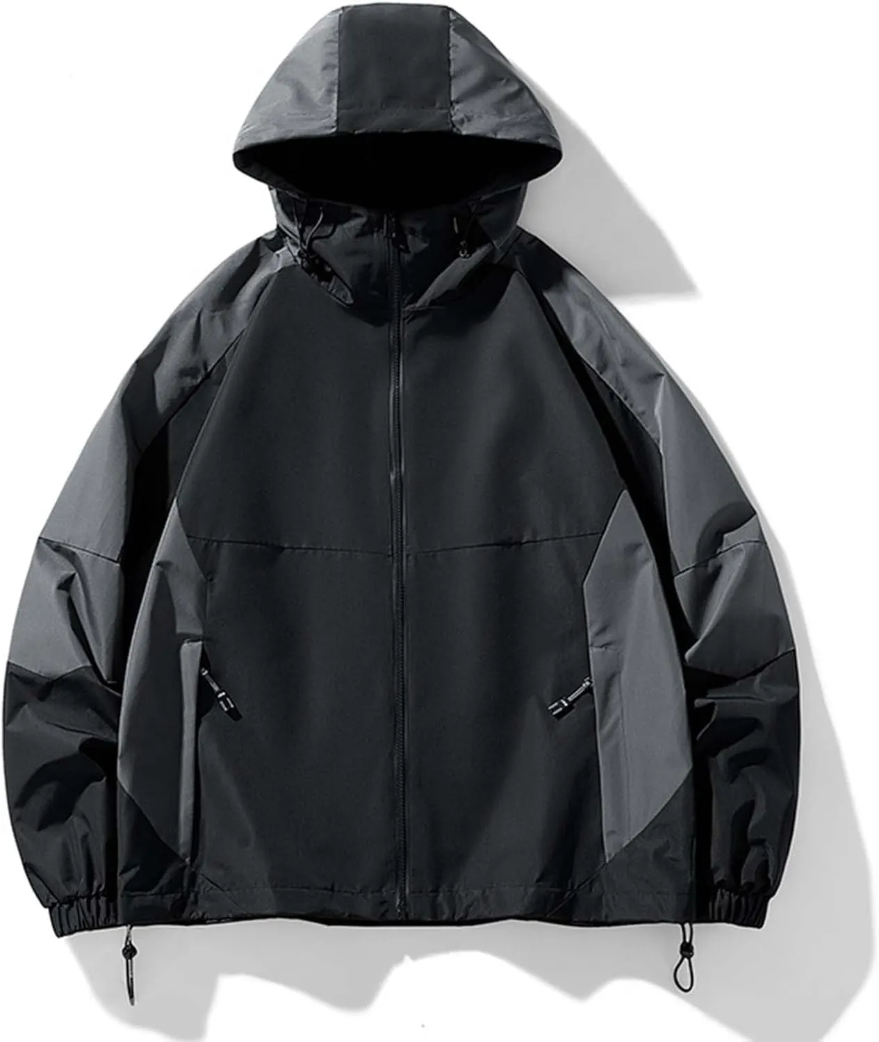 Zeiyignr Mens Colorblock Hoodies Windproof Jackets Waterproof Lightweight Sport Jacket for Men Hooded Windbreaker Raincoat