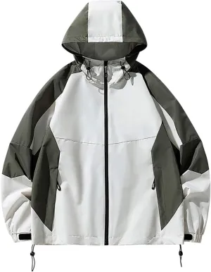 Zeiyignr Mens Colorblock Hoodies Windproof Jackets Waterproof Lightweight Sport Jacket for Men Hooded Windbreaker Raincoat