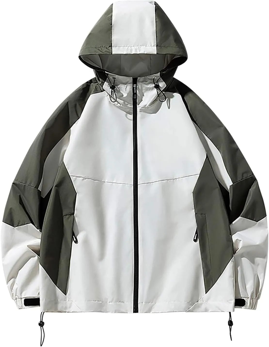 Zeiyignr Mens Colorblock Hoodies Windproof Jackets Waterproof Lightweight Sport Jacket for Men Hooded Windbreaker Raincoat